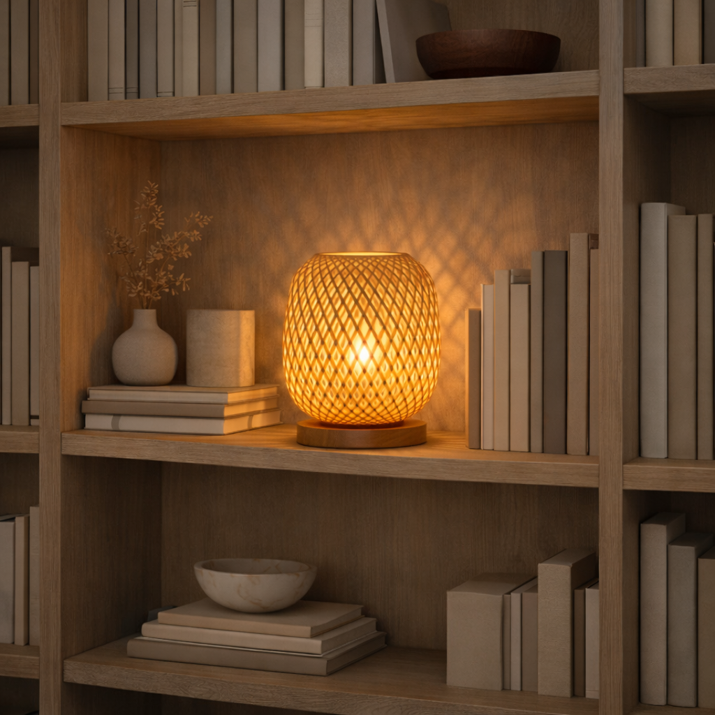 Abajur de Mesa em Bambu para Quarto e Sala com Luz Aconchegante | Tulum