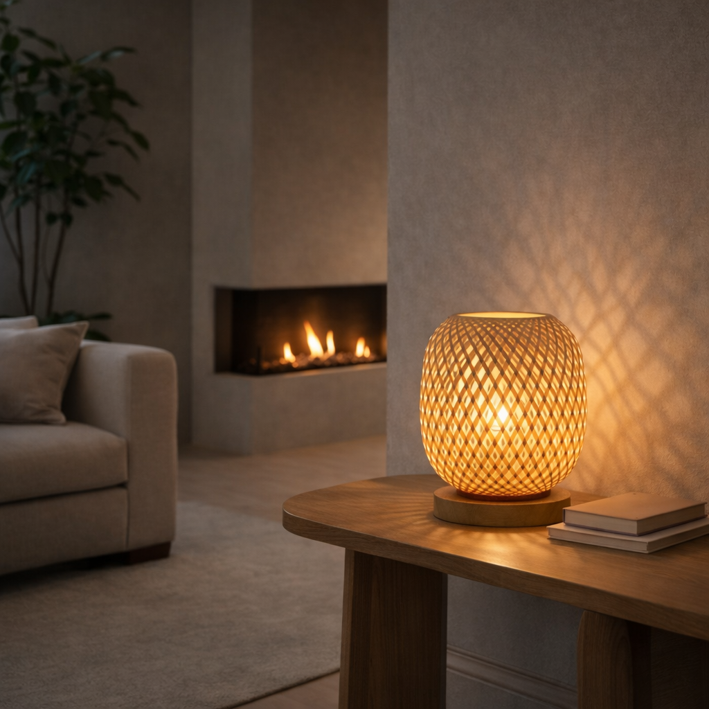 Abajur de Mesa em Bambu para Quarto e Sala com Luz Aconchegante | Tulum