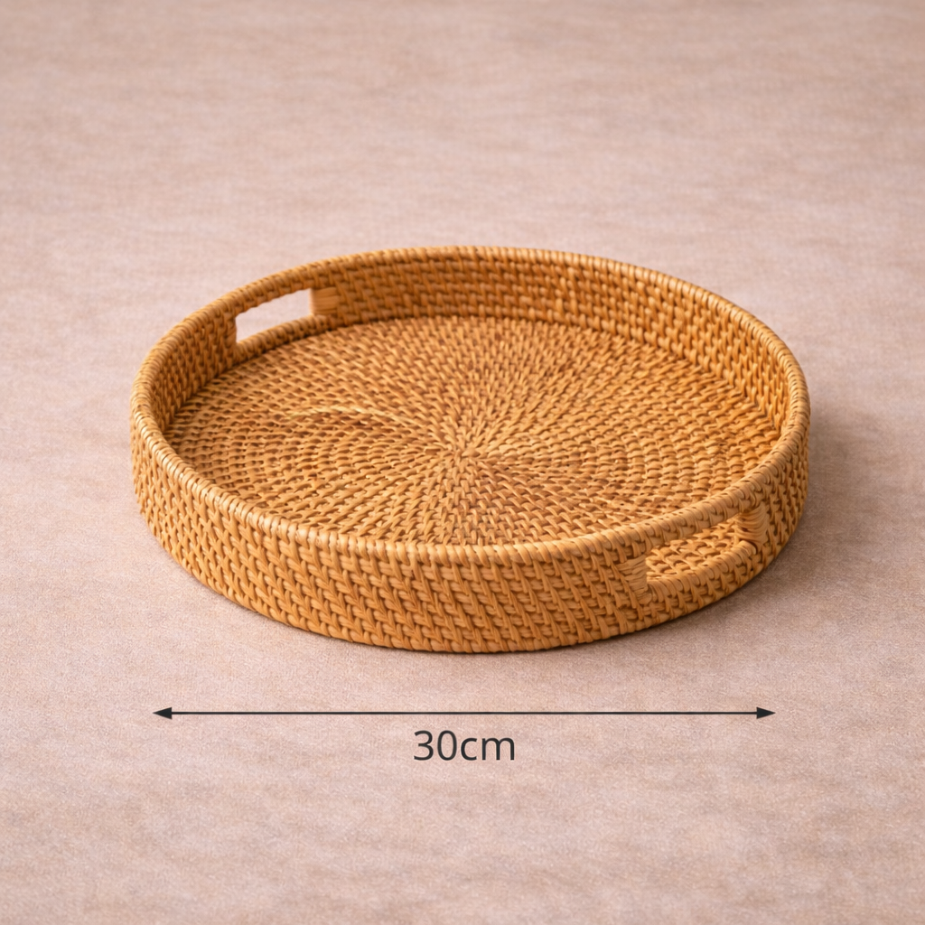 Bandeja Decorativa de Rattan para Café da Manhã e Organização 30cm | Bali