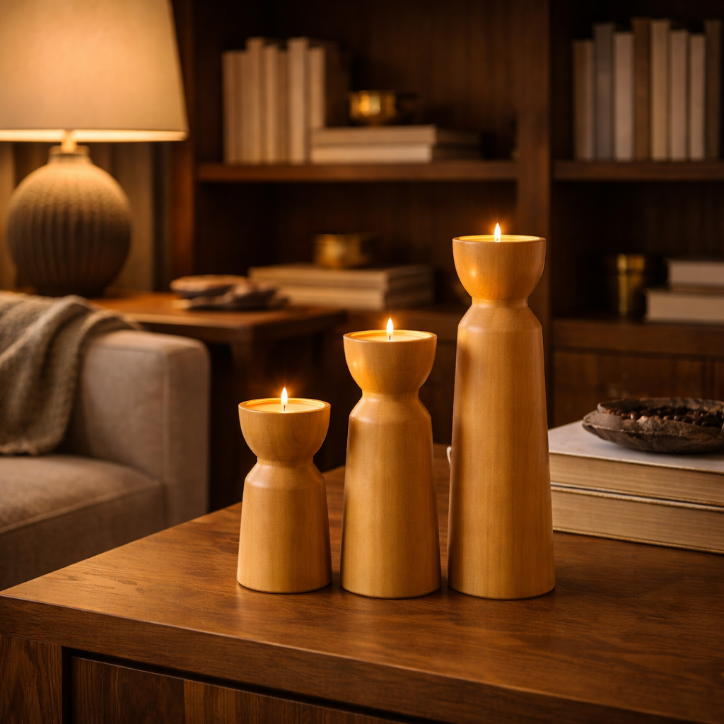 Castiçal de Madeira para Vela Decorativo para Sala e Mesa com Design Minimalista | Cadaqués