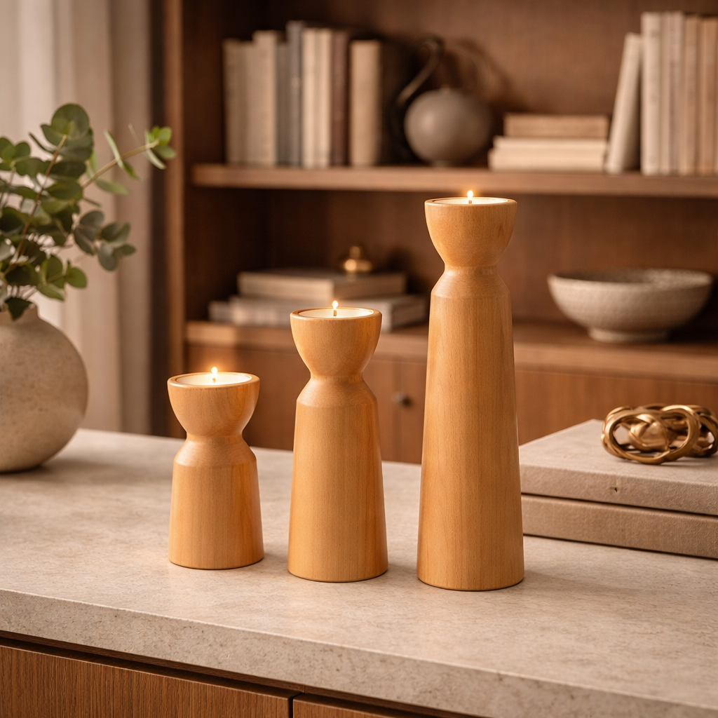 Castiçal de Madeira para Vela Decorativo para Sala e Mesa com Design Minimalista | Cadaqués