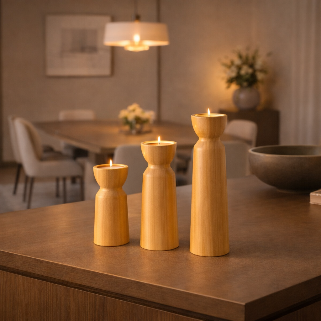 Castiçal de Madeira para Vela Decorativo para Sala e Mesa com Design Minimalista | Cadaqués