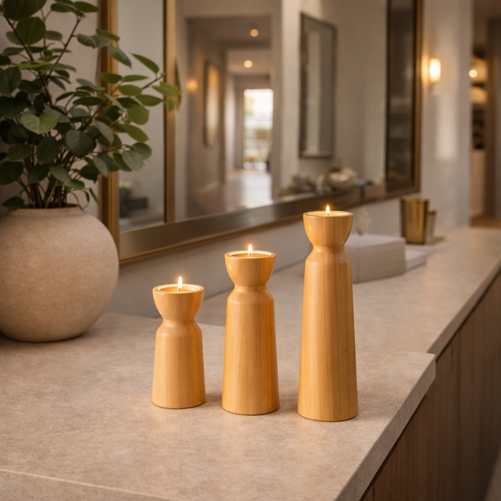 Castiçal de Madeira para Vela Decorativo para Sala e Mesa com Design Minimalista | Cadaqués