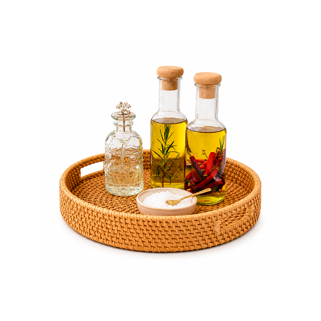 Bandeja Decorativa de Rattan para Café da Manhã e Organização 30cm