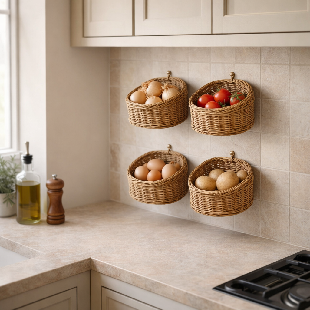 Cesto Organizador de Palha Artesanal Rattan para Sala e Cozinha com Alça Versátil | Antibes
