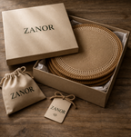 Jogo Americano Artesanal Redondo 38cm – Linho e Rattan | Zanor