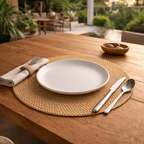 Kit jogo americano artesanal linho rattan – mesa jantar premium