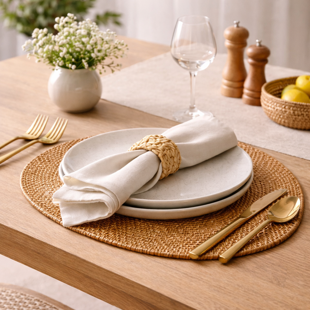 Jogo Americano Redondo e Oval de Mesa Rattan para Mesa Posta|Toscana