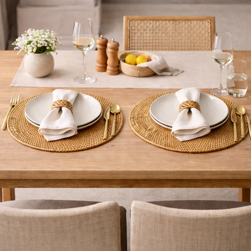 Jogo Americano Redondo e Oval de Mesa Rattan para Mesa Posta|Toscana