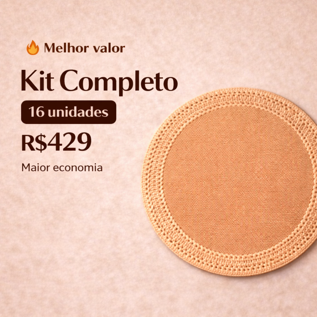 Kit Mesa Completa 16 peças jogo americano redondo artesanal Zanor