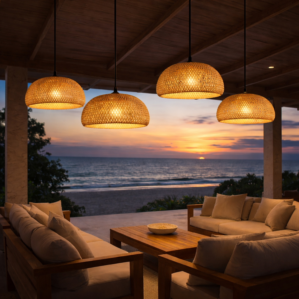 Luminária Pendente de Bambu Trançado para Sala de Jantar e Ambientes Sofisticados – Saint-Tropez