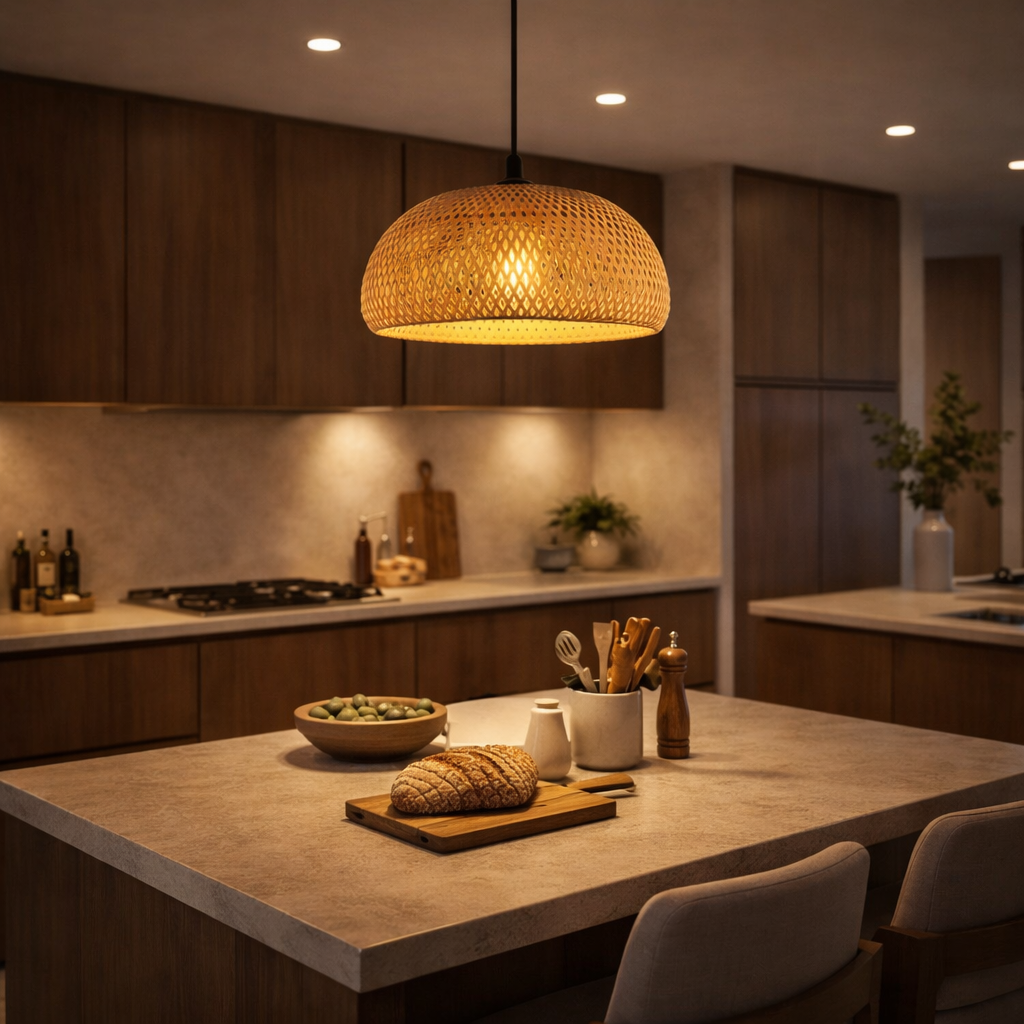 Luminária Pendente de Bambu Trançado para Sala de Jantar e Ambientes Sofisticados – Saint-Tropez