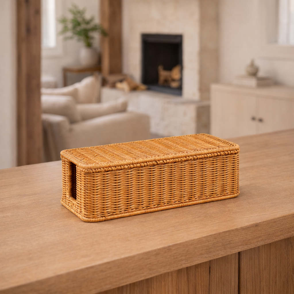 Organizador de Fios e Cabos em Rattan para Mesa e Escritório | Noosa