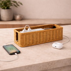 Organizador de Fios e Cabos em Rattan para Mesa e Escritório | Noosa