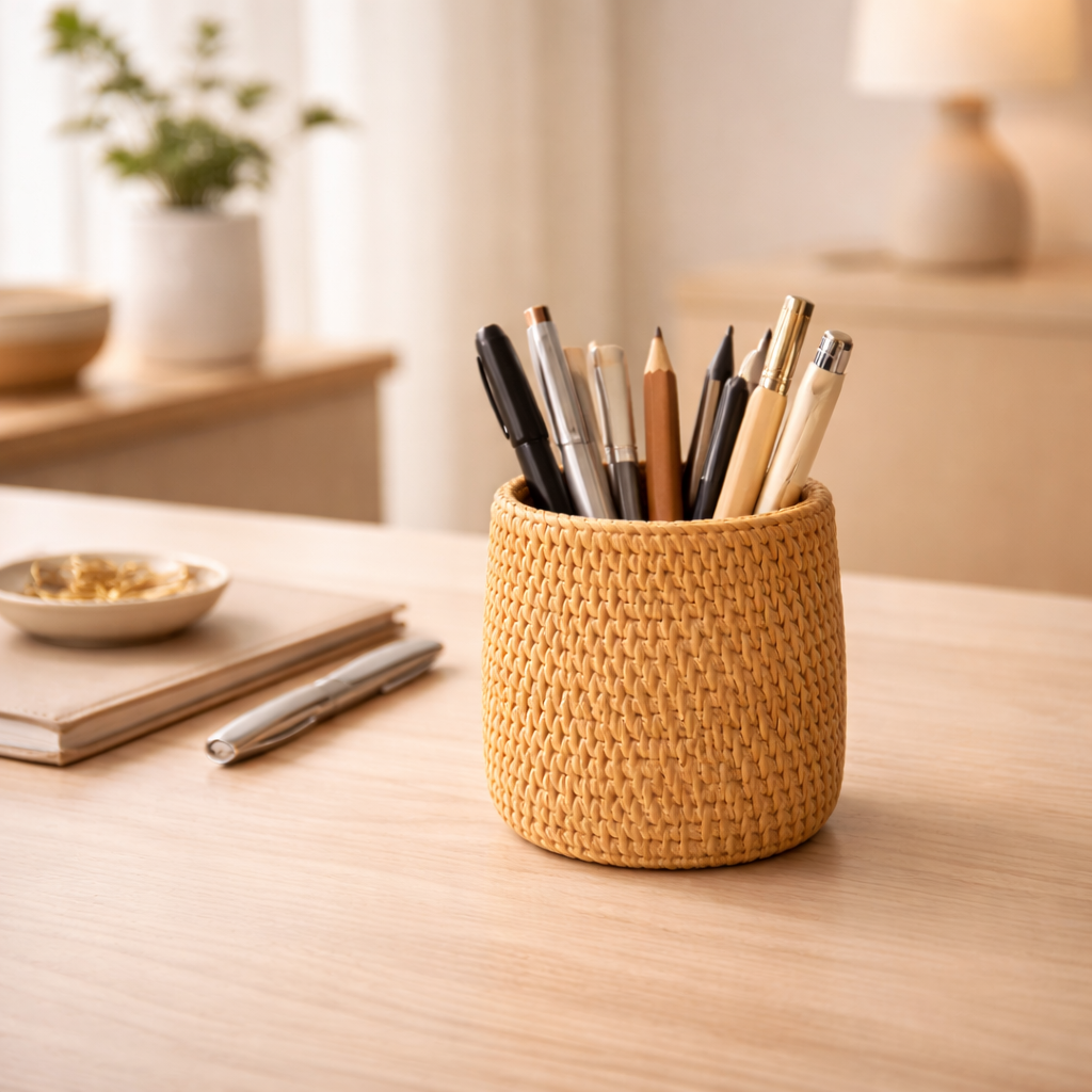 Organizador de Mesa em Rattan Kit 4 Porta Lápis, Objetos | Lecce 5