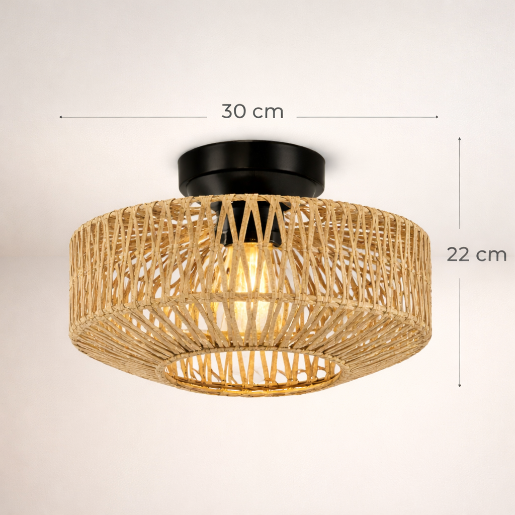 Plafon de Teto em Rattan para Sala com Luz difusa | Menorca 5