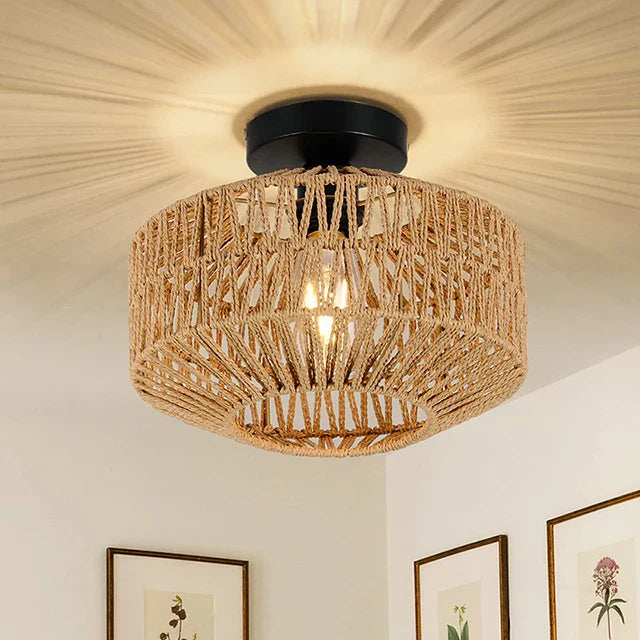 Plafon de Teto em Rattan para Sala com Luz difusa | Menorca 6