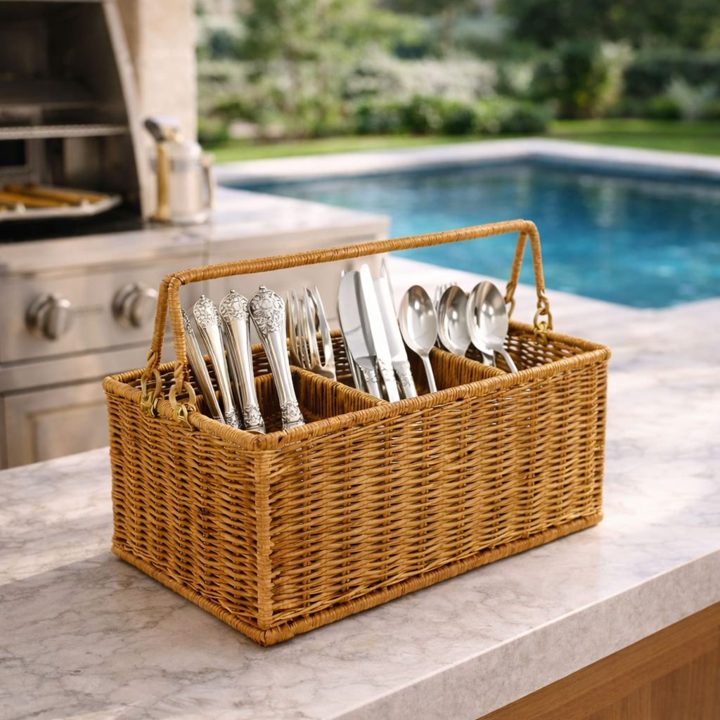 Porta Talheres de Mesa com Divisórias para Cozinha Estilo Rattan | Firenze