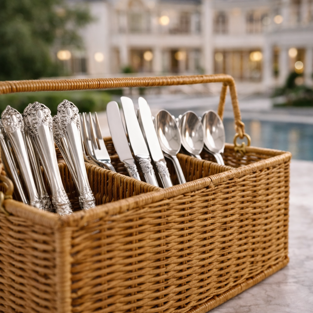Porta Talheres de Mesa com Divisórias para Cozinha Estilo Rattan | Firenze