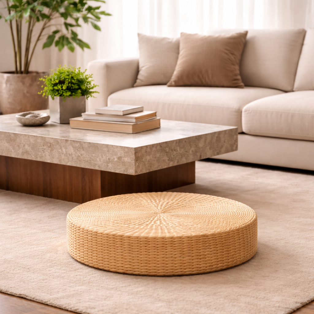 Pufe de Chão Redondo para Sala e Meditação Estilo Tatami Natural | Tokio