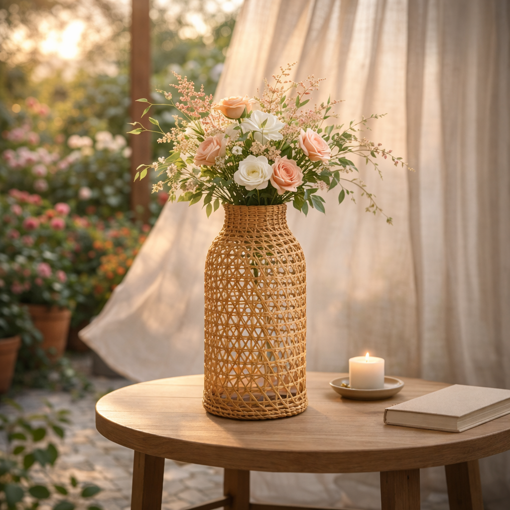 Vaso Decorativo de Vidro com Fibra Natural | Kyoto