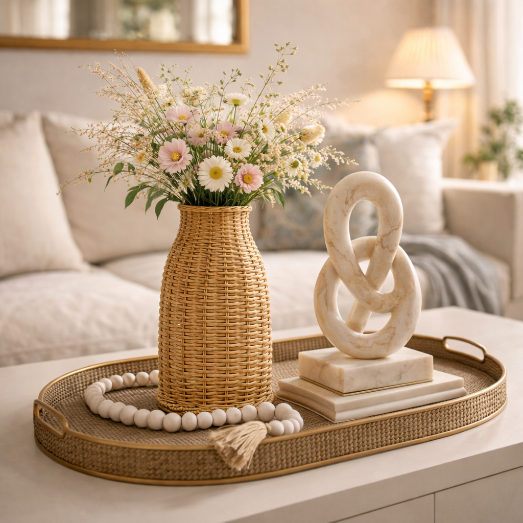 Vaso Decorativo em Fibra Natural para Sala e Mesa | Uji