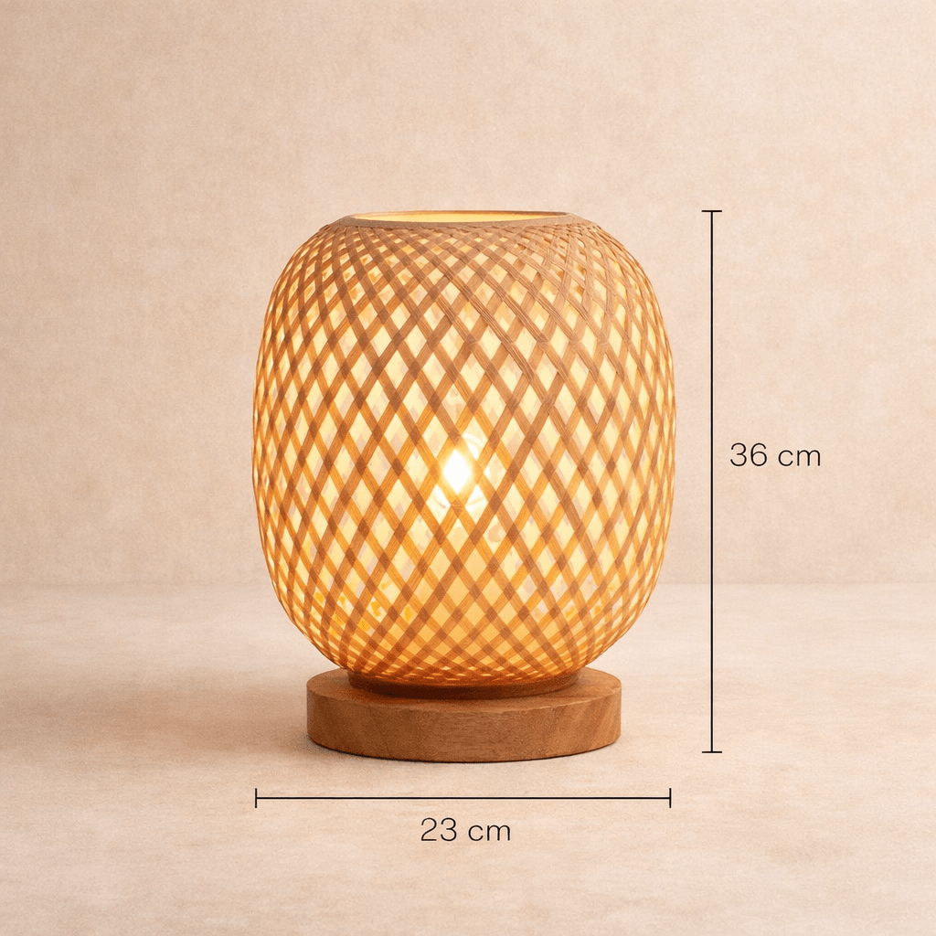 Abajur de Mesa em Bambu Trançado para Quarto e Sala