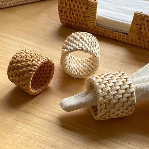 Anel de Guardanapo de Rattan Artesanal para Mesa Posta
