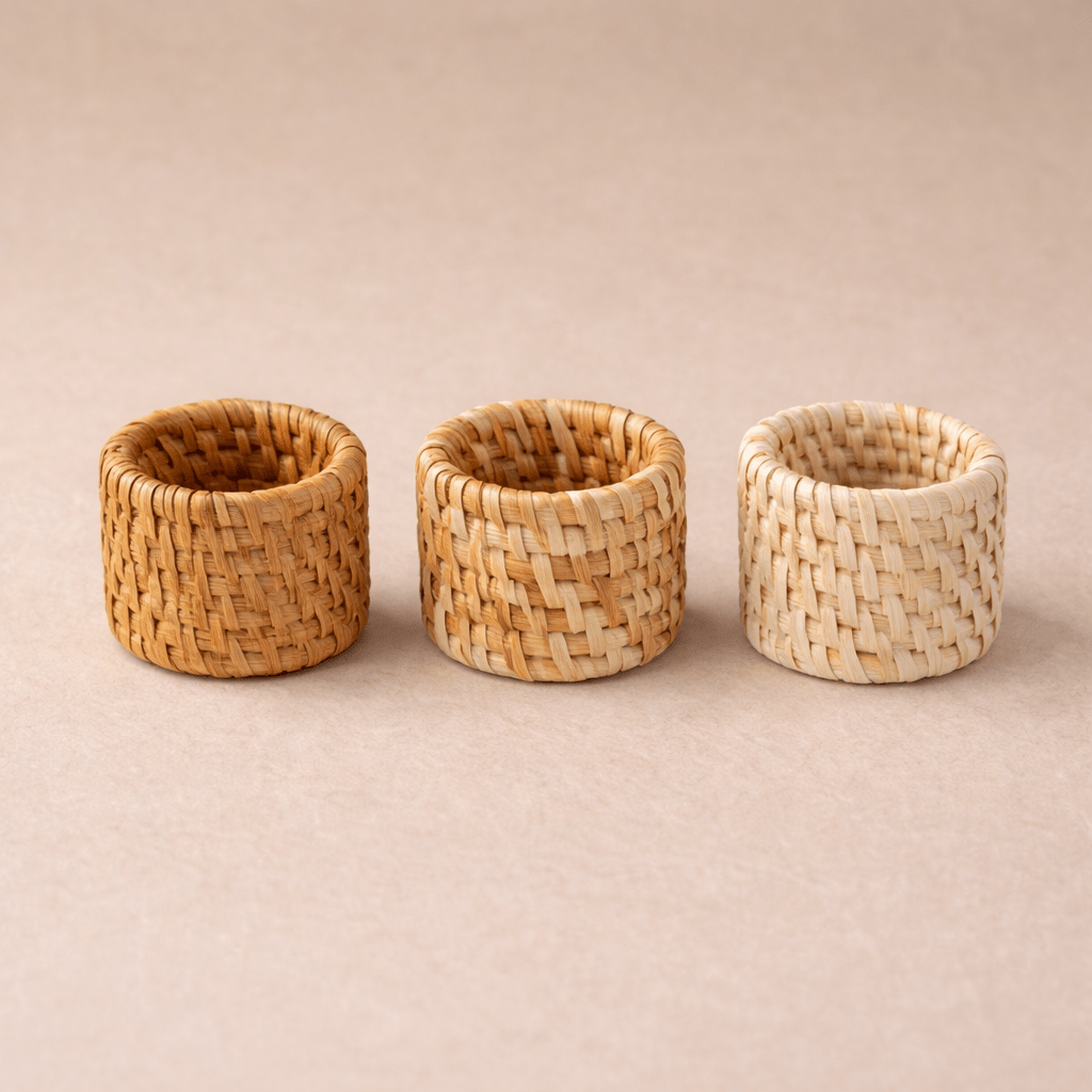 Anel de Guardanapo de Rattan Artesanal para Mesa Posta