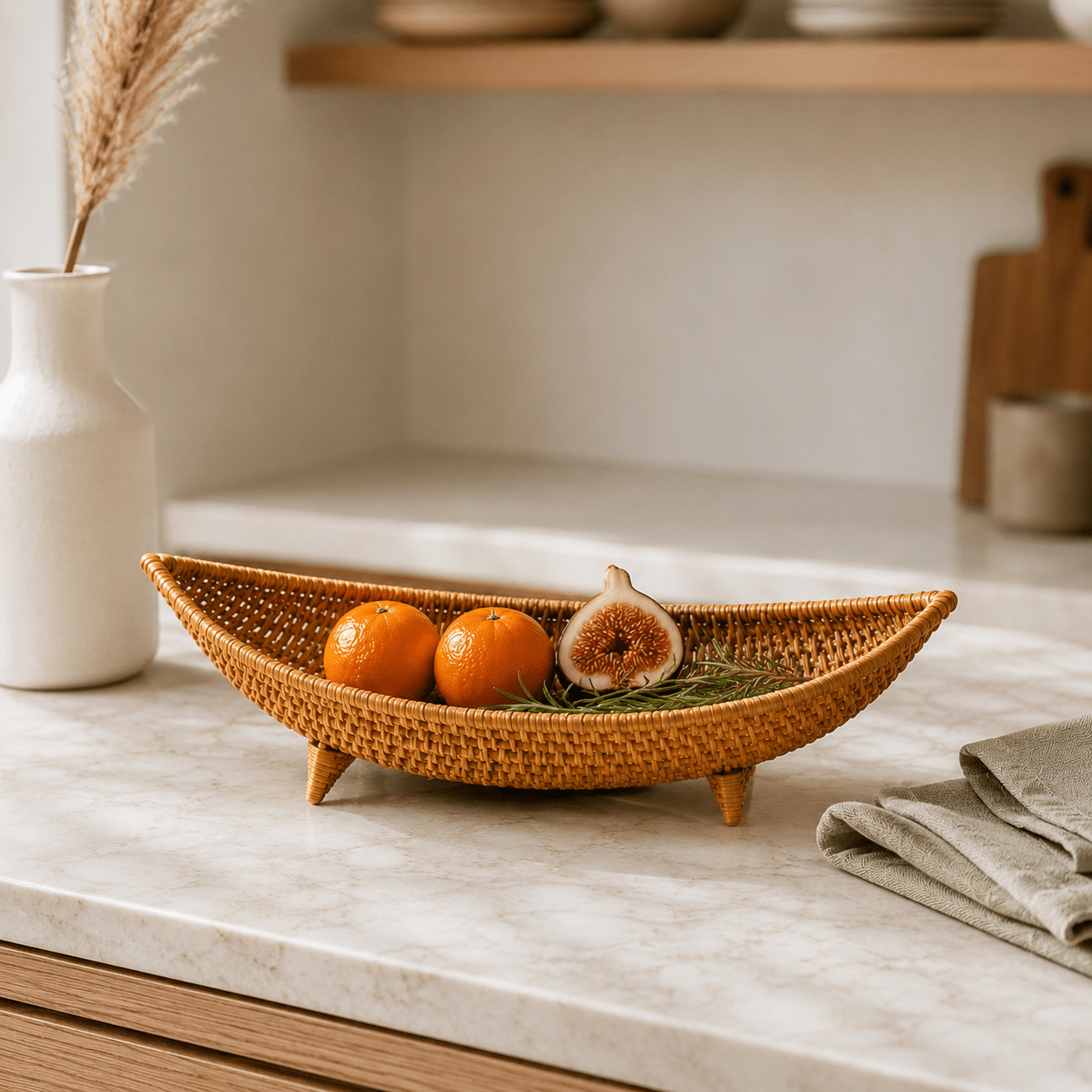 Fruteira Decorativa Trançada à Mão em Fibra Natural