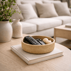 Cesto de Rattan Redondo para Organizar Cozinha e Sala