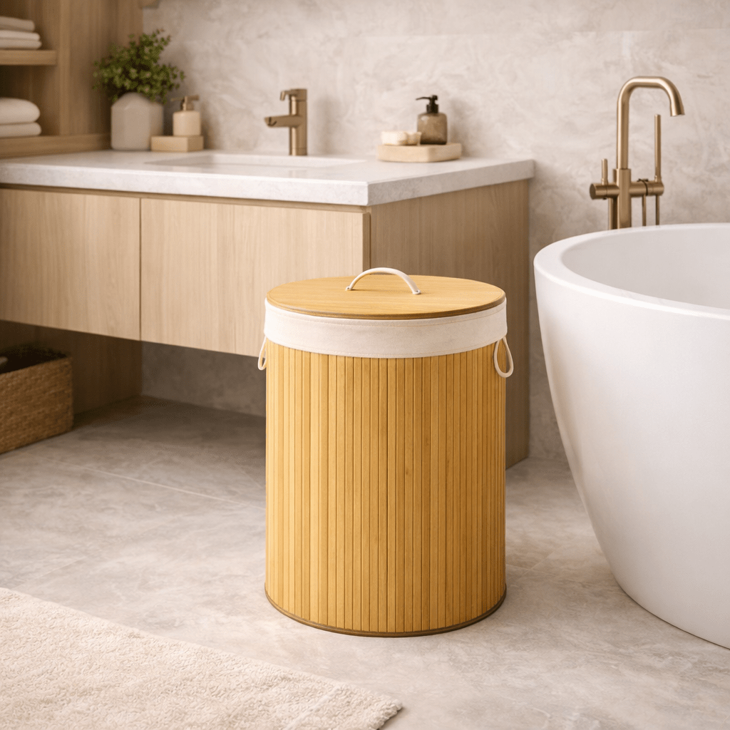 Cesto de Roupa em Bambu Natural com Tampa 70 Litros