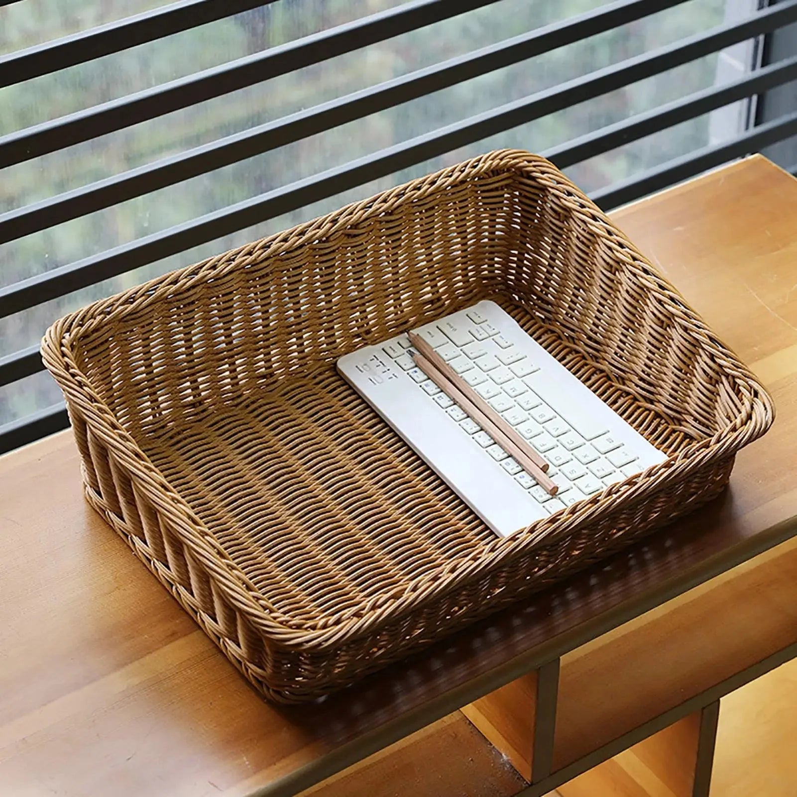 Cesto Organizador Retangular em Rattan para Casa