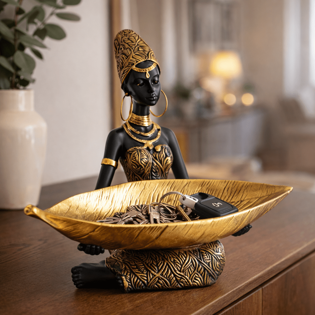 Escultura Decorativa de Mesa com Bandeja Funcional