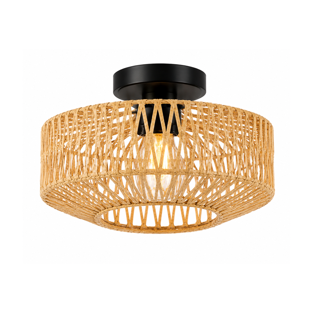 Plafon de Teto em Rattan para Sala com Luz difusa | Menorca 1