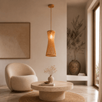 Luminária Pendente de Bambu Trançado Estilo Japonês