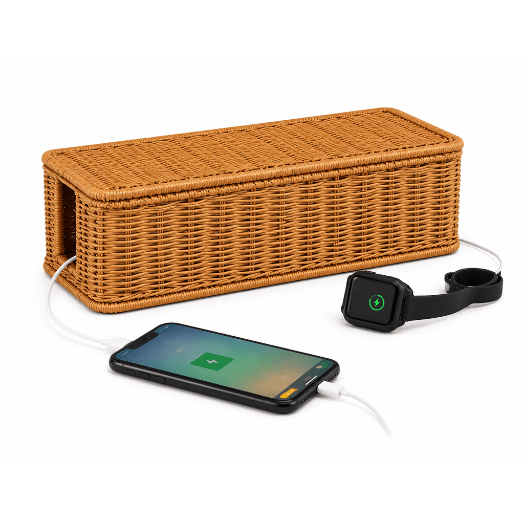 Organizador de Fios e Cabos em Rattan com Tampa