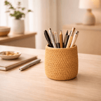 Organizador de Mesa em Rattan Kit 4 Peças Porta Objetos