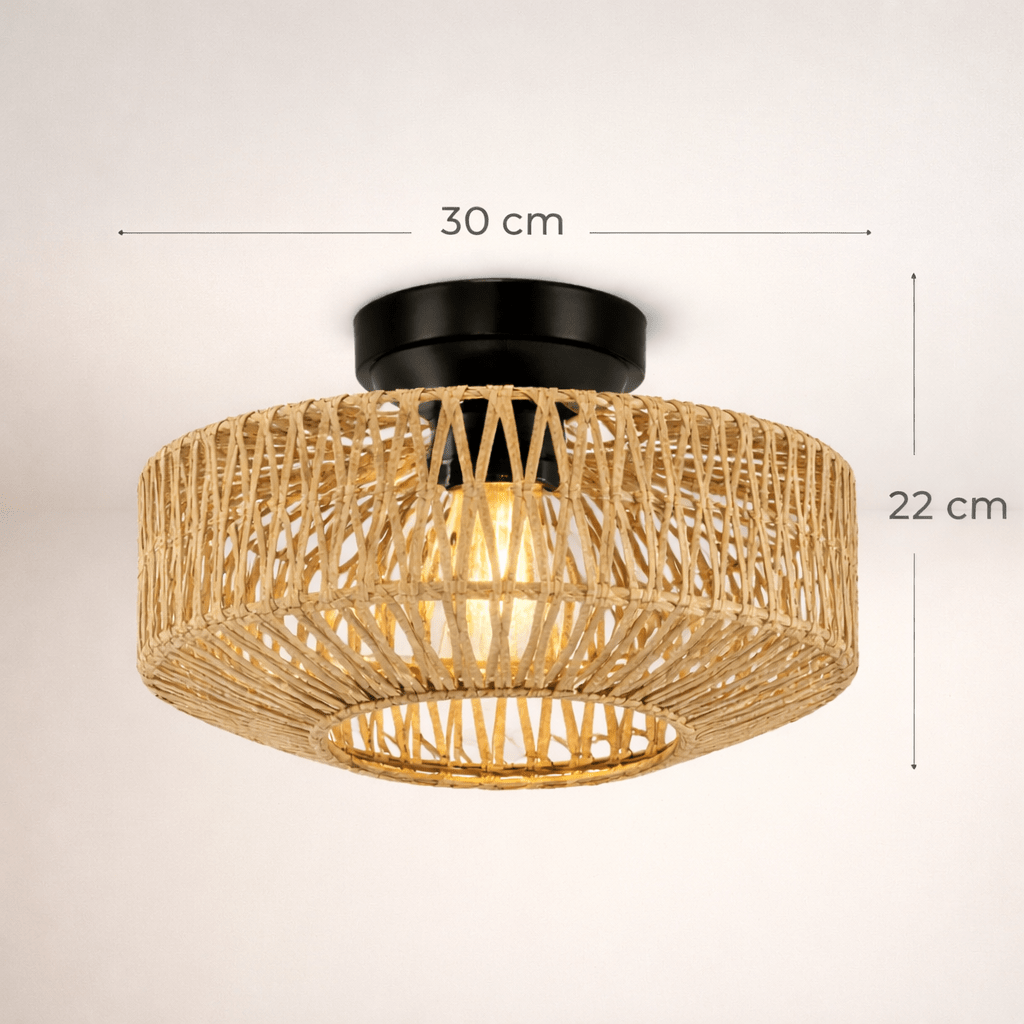 Plafon de Teto em Rattan com Luz Difusa para Sala