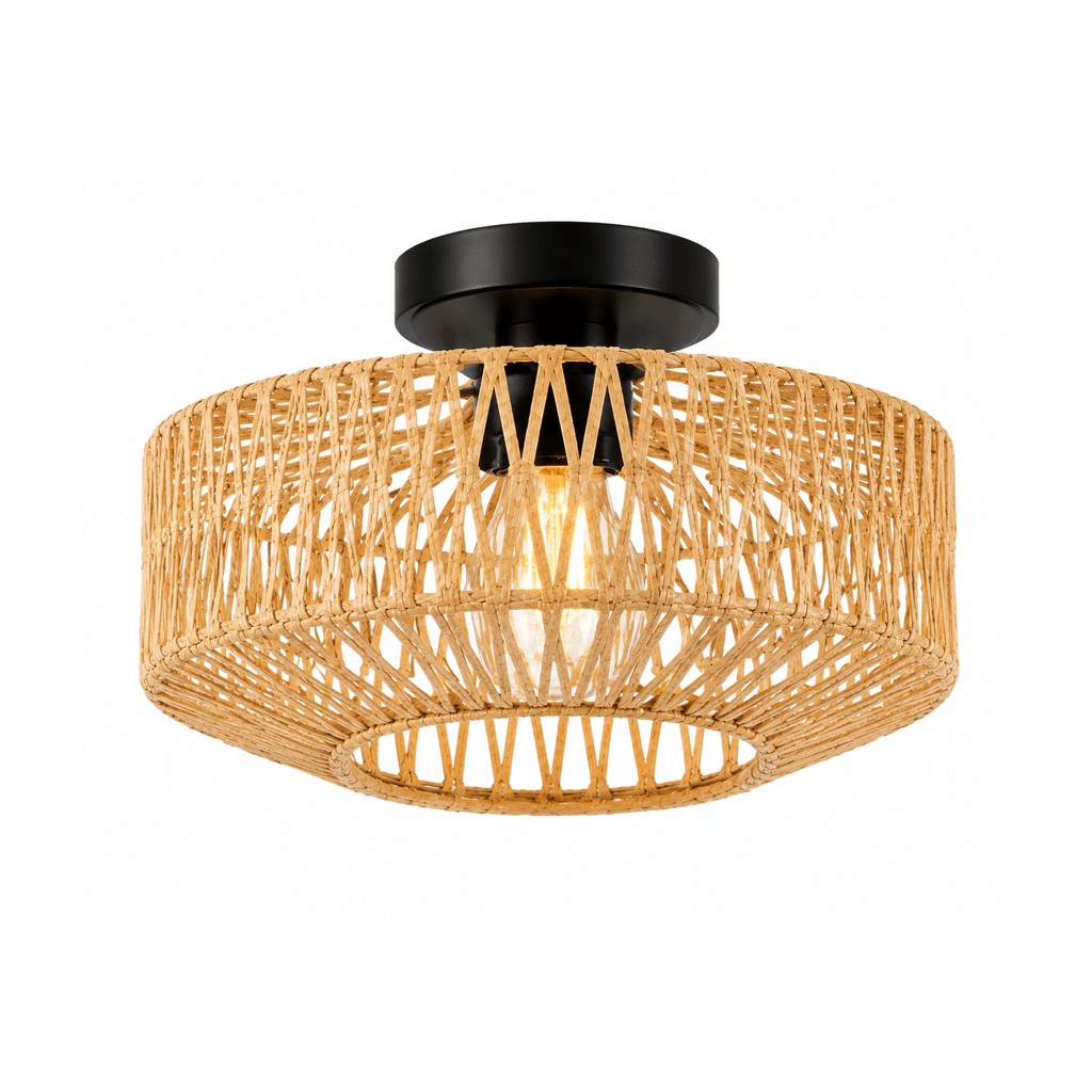 Plafon de Teto em Rattan com Luz Difusa para Sala