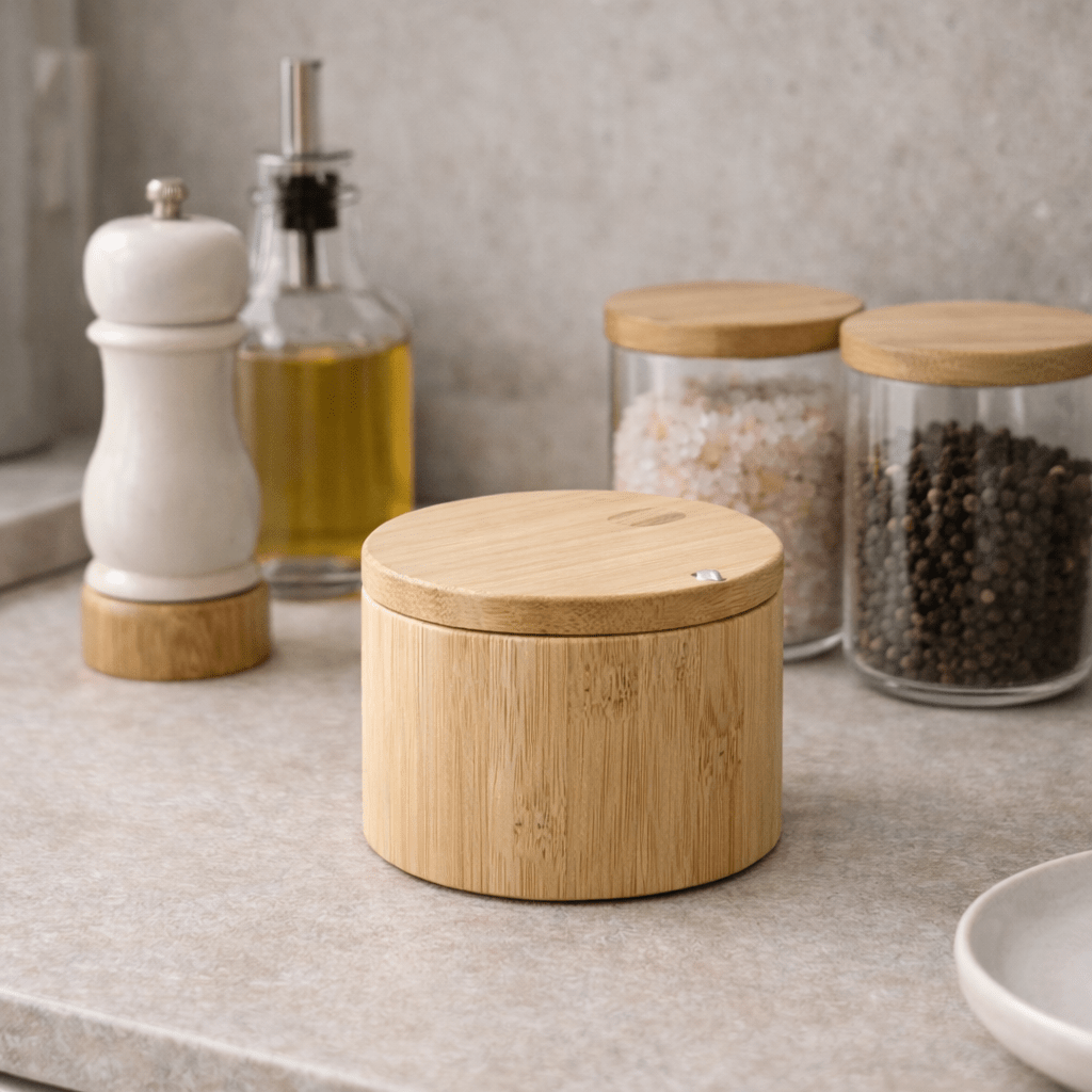 Saleiro de Bambu com Tampa e Opção de Colher