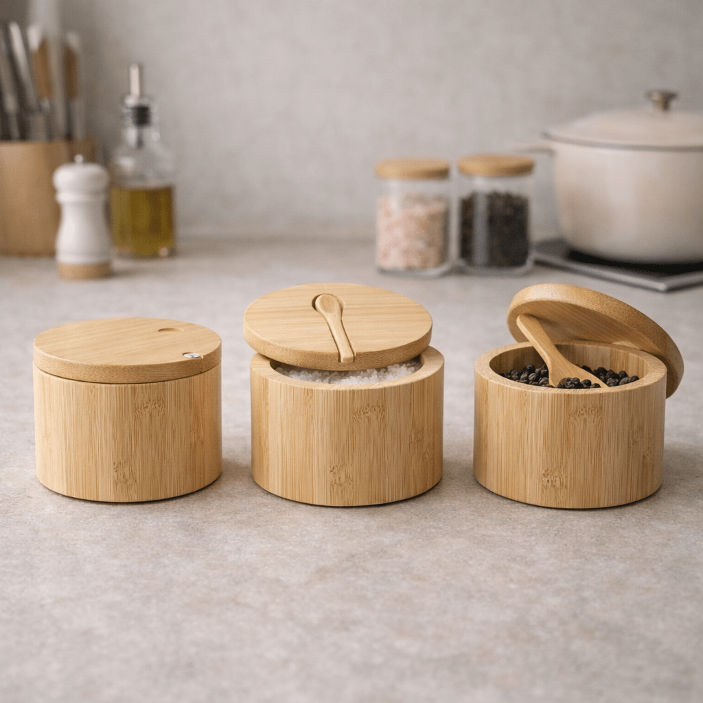 Saleiro de Bambu com Tampa e Opção de Colher