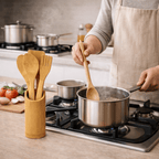 Utensílios de Cozinha em Bambu com Suporte 4 Peças