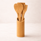 Utensílios de Cozinha em Bambu com Suporte 4 Peças