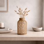 Vaso Decorativo de Vidro com Fibra Natural Estilo Japonês