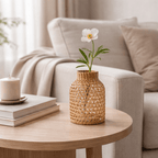 Vaso Decorativo de Vidro com Fibra Natural Estilo Japonês
