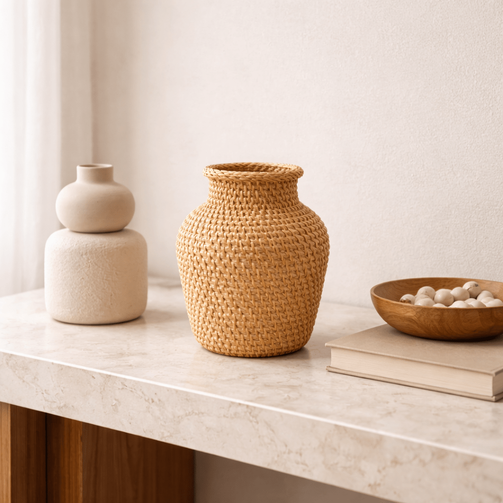 Vaso Decorativo de Vime Artesanal para Mesa e Sala
